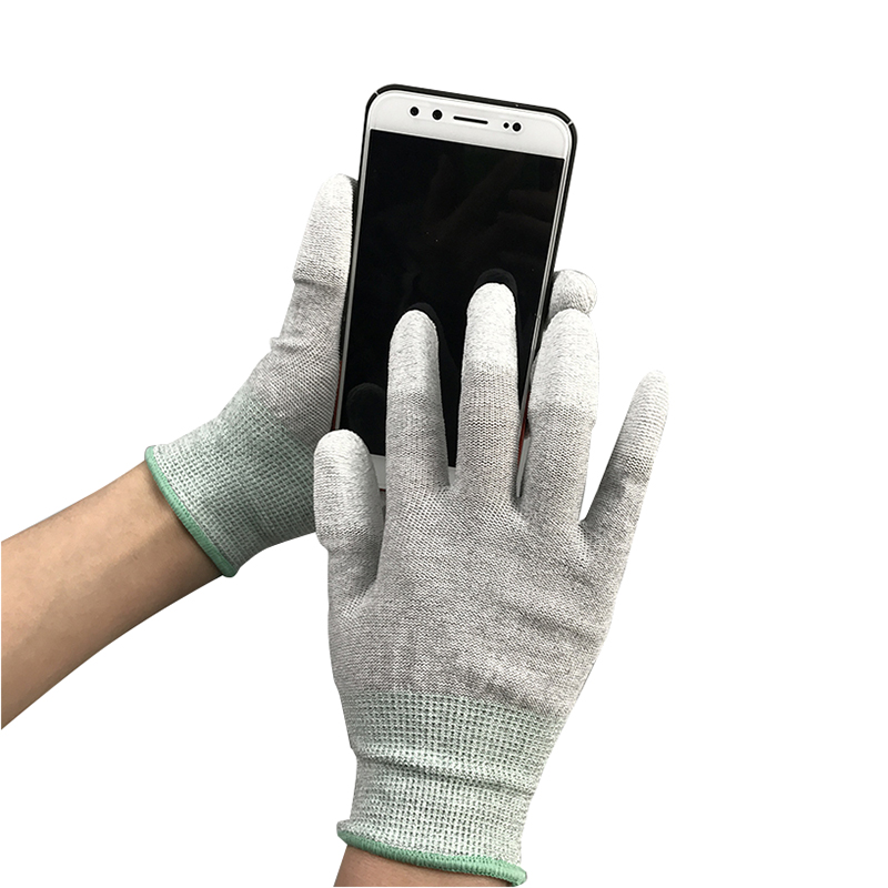 Uhlíkové vlákno nylon ESD prst Pu potiahnuté rukavicami